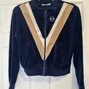 Sergio Tacchini Navy and Tan Velour Jacket